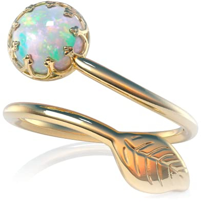 Weißer Opalring in goldgefüllter runder Form 14K Gold gefüllter Ring mit Blatt für Frauen Opal Damenring (Gold Filled Leaf)