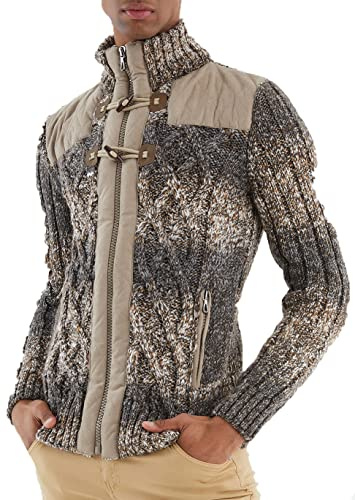 Leif Nelson LN20762 - Giacca in maglia con colletto a camicia, giacca invernale nera, giacca casual da uomo, giacca per l'inverno, giacca slim fit, Marrone, S