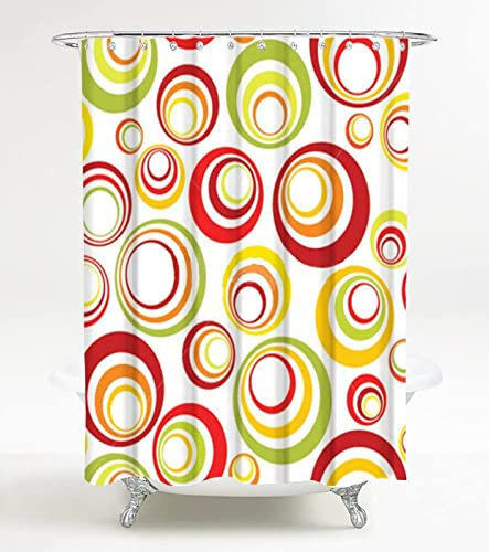 Duschvorhang 240x200 Geometrische Muster, Wasserdicht Anti Schimmel Duschvorhänge 3D Runden, Shower Curtains Waschbar mit 12 Ringe, Duschrollo für Badewanne, Dusche Badezimmer