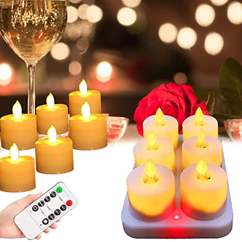 Candele A Led Ricaricabili, 6 Pezzi Candele A Led Con Fiamma Tremolante E Timer Controllo Remoto Con Base Ricarica E Cavo Usb Candele Per Decorazione Della Casa Per Natale Halloween Festa In Famiglia