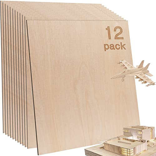 12 piezas de madera contrachapada de abedul báltico, 12 x 12 x 1/8 pulgadas, madera de abedul sin terminar de 3 mm de grosor, para manualidades, corte láser y grabado, proyectos de bricolaje escolares