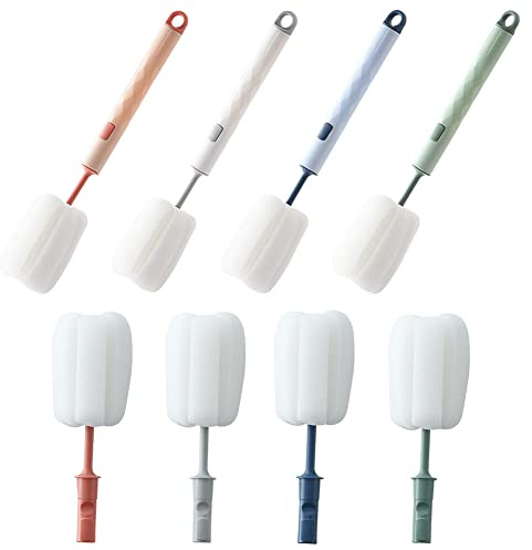 Katutude Lot de 8 Brosses de Nettoyage Réglables en Éponge avec Long Manche Goupillon Biberon Eponge Doux Bouteille Verre Brosse pour Verres à Vin, Verres, Bouteilles d'eau