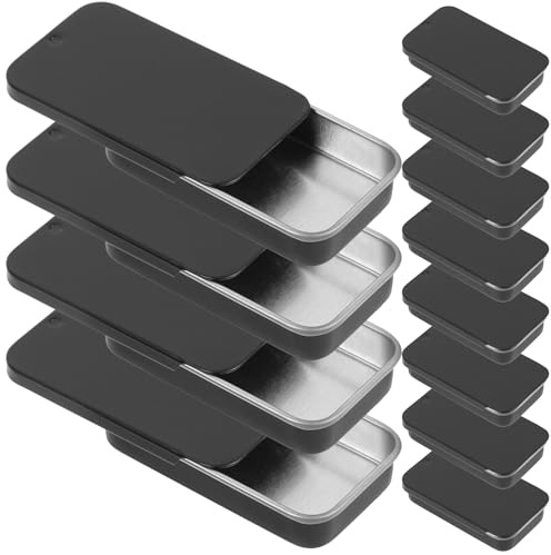 Beavorty Rectangular Tin 12pcs Mini Portable Container Empty Tinplate with Sliding Lid for Candy Beads Pin Jewelry Small Items