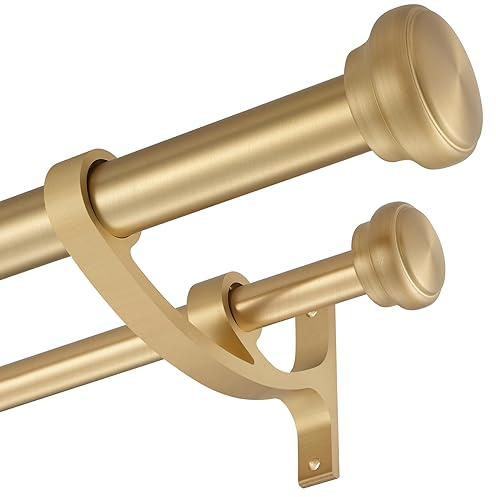 Modern Double Curtain Rods, Warm Gold Curtain Rod 72-144 Inch Length Drapery Rods with Simple Decorative End Caps 1 Inch Front and 5/8 Inch Diameter Back Dual Curtain Rod Telescoping Window Rods