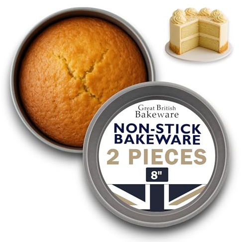 Great British Bakeware 2 Pack 8 Tin, 1 Deep Superior Double Coated Non-Stick Victoria Sandwich Cake Tin, Baking, Oven Safe, Round Cake Pan, Fixed Base, PFOA & BPA Free Cookware, Made in England