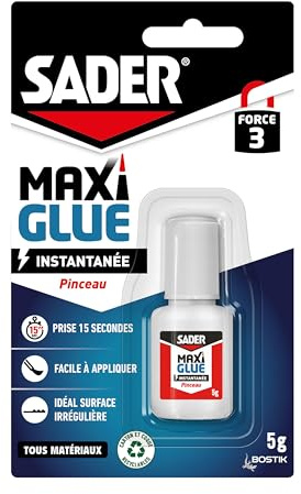 Sader Maxiglue Pinceau - Flacon de 5 g | Super Glue Universelle - Tous Matériaux - Colle de Réparation à Prise Rapide - Colle Extra Forte - Transparente