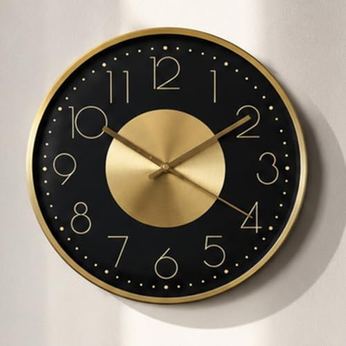 K&L Wall Art 40cm große goldene Wanduhr ohne Tickgeräusche leise Metalluhr für Wohnzimmer Büro minimalistische Wanduhren Goldoptik