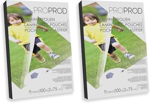 ProProd Premium Laminierfolien, 100 Stück, A4, 2 x 75 Mikrometer, hochglanz (Packung mit 2)