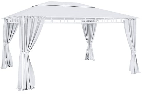 BRICOZONE Gazebo Da Giardino 4 Tende Laterali Richiudibili Camino Antivento Struttura Acciaio Robusto Impermeabile Teli Laterali 180 g/m² Esterno Fiere Piscina Ombreggiante Privacy 3x4M (Bianco)