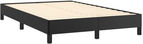 vidaXL Small Double Bed Frame - 120x190 cm - Black Faux Leather, Sturdy Legs, Plywood Slats, Modern Bedroom Furniture
