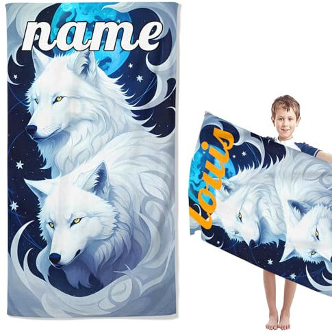 SMchwbc Personalisiert Strandtuch Mit Namen, Wolf Strandtuch Groß 90x180 cm Schnelltrocknendes Mikrofaser Badetuch Handtuch 3D Tier Wolf Motiv Strandtücher Handtücher (1,60 x 120 cm)