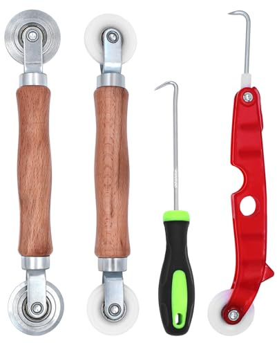 Piuluvor® Lot de 4 Outil de Roulement D'écran, Joint Moustiquaire Rouleau Simple Double Roue, Rouleau de Joint Avec Poignée en Bois, pour Tulle Anti Moustiquaires Toile Fenetre