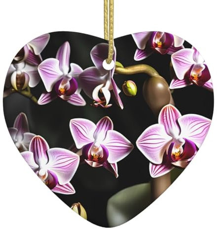 Glocke Orchidee Muster Keramik Herzförmiger Anhänger - Weihnachtsbaum Keramik Hängende Dekorationen für Festivals