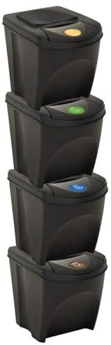 Gecheer Poubelles Empilables 4 pièce Anthracite 100 L, Poubelle de Cuisine avec Compartiments pour Salle de Bain, Chambre, Salon, Hôtel, Restaurants, Bureau à Domicile