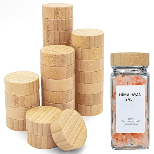 26 Pcs Spice Jars Bamboo Lids,Fits 4 Oz and 8 Oz Glass Spice Jars,For Square and Round Plastics Spice Jars,Jar Not Included