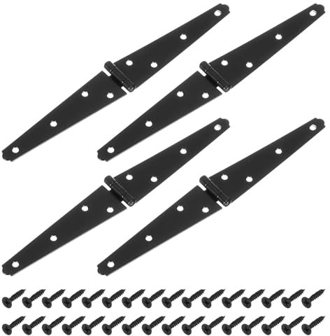 sourcing map 4Pcs Strap Hinges, 5 Inch Shed Door Hinges Heavy Duty Gate Hinge Tee Hinge with Screws for Wooden Fences Yard Doors Barn Gate, Black