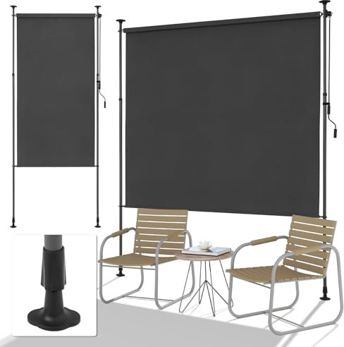 SMONTER Senkrechtmarkise außen Klemmmarkise 150(W) x228-316(H) cm Ausziehbar & Winddicht Vertikalmarkise mit Handkurbel Ohne Bohren für Balkon Terrasse und Garten Blickdicht & Wasserfest Anthrazit