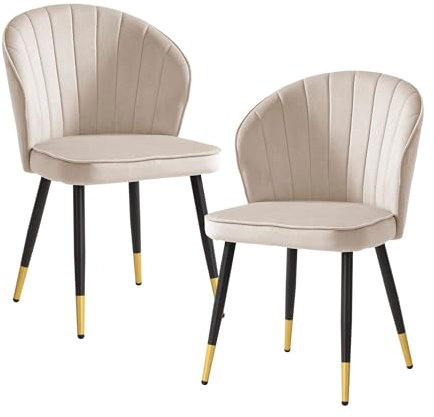 FineBuy Esszimmerstuhl 2er Set Samt Küchenstuhl mit Metallbeinen, Schalenstuhl Skandinavisches Design, Polsterstuhl mit Stoffbezug, Stuhl Gepolstert