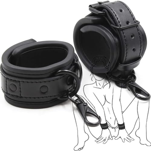 TAUOE Menottes en Cuir Noir avec Boucle Réglable, Accessoire de Restriction, 2 Pièces