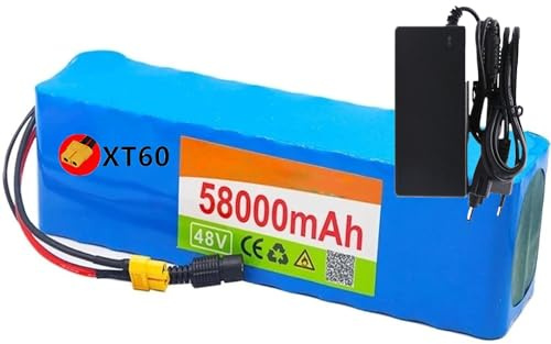48V 58Ah Bateria para Bicicleta Electrica Ebike Batería Batería de Alta Potencia con Cargador batería de Scooter de Iones de Litio con Cargador + XT60/T Plug XT60 Plug,48V 58Ah
