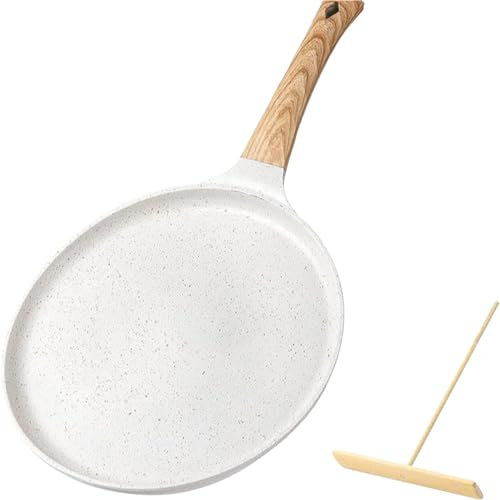 Sartén para crepes con esparcidor de 9.5 pulgadas, sartén plana para tortillas Tawa Dosa, compatible con todas las estufas, organizador de utensilios de cocina (blanco, B)