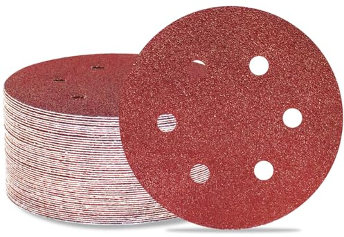 Meccion 150mm Schleifscheiben 50Stück Schleifscheiben Pads 6 Zoll 6 Löcher Klett-Schleifpapier für Exzenterschleifer (80 Körnung)