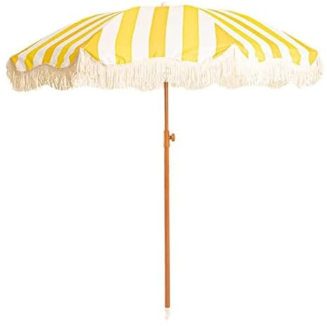 Parasol de Jardin d'extérieur, Parasol de Plage avec Franges | Parasol à Pompons Vintage, Parasol de terrasse extérieur avec Sac de Transport, Parapluie à Pompons Pliable en Bois de qualité