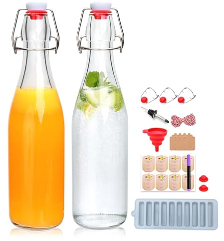 Swing Top Glass Bottles 2 Pack, 16oz/500ml Flip Top Glass Bottle,Beer Brewing Bottles with Airtight Lid for Kombucha, Mead Kefir, Vanilla Extract, Juice, Tea, Wine,DIY Containers