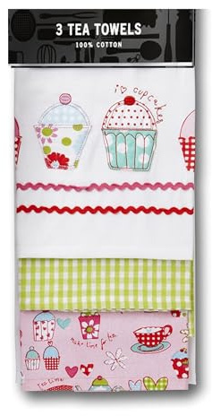 SiXsigma Sports Pack of 3 Tea Towels For Kitchen - Premium Cotton Decorative Kitchen Towel Linen for Cooking, BBQ, Baking & Dish Drying - Ideal For Women & Men (Vintage Tea Towel)