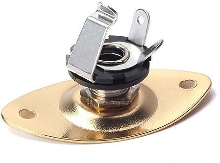 Vertiefte Ovale Gitarren Klinkenbuchse 1/4 Zoll Gold Gt06 | Kupferkontakt, Eisen mit Beschichtung, 2 Befestigungsschrauben, für E-gitarre und Bass
