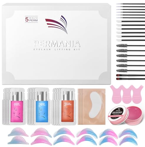 PERMANIA Kit Rehaussement de Cils, Kit Rehaussement de Cils Sachet Individuel, Lash Lift and Brow Lamination Pour Salon et Maison - Jusqu'à 4 Semaines de Courbure