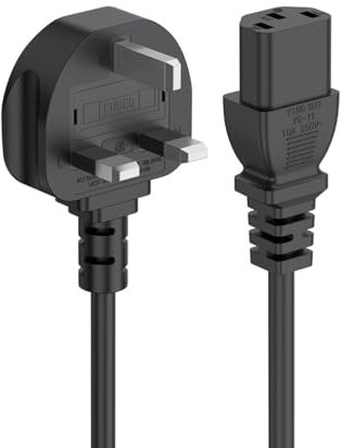 1.5 Metre UK Power Cable IECC13 to BS1363 4.5 Foot Kettle Lead Power Cord, Black (Black)