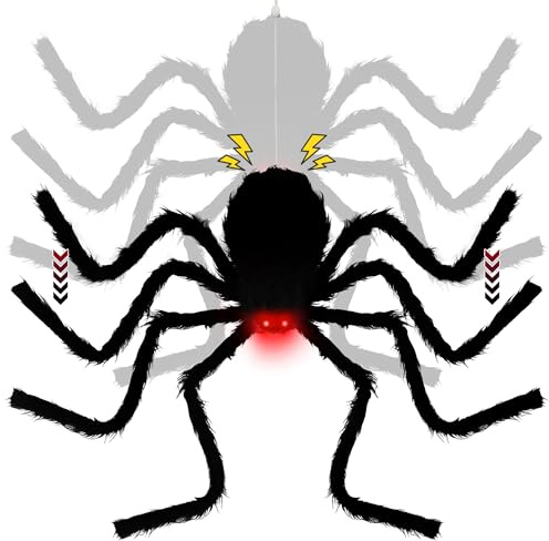 yosager Ragno elettrico a goccia decorativo per Halloween, 76,2 cm (gambe allungate), attivato dalla voce, realistico, da appendere, con occhi rossi e suono spettrale, accessorio spaventoso per porta