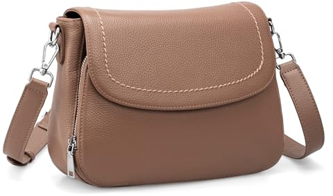 befen Bolsos Bandolera de Cuero Auténtico para Mujer con Monedero RFID Incorporado - Bolso Medio Tipo Silla de Montar - Bolso de Cruz