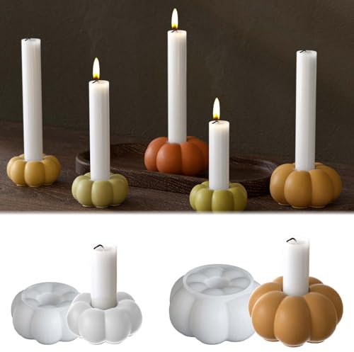 2PCS Silikonform Kürbis, SVOCK Silikonformen Gießformen Herbst, Kürbis Silikonform Kerze, Gießform Kürbis Kerzenhalter, Gießformen Silikon Kürbis für Halloween-kerzenform
