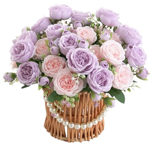 YDYxieji 2 Bunches Artificial Peony Silk Flowers, 10Pcs Realistic Faux Peonies Flower, Lifelike Peony Fake Flowers Bouquet for Wedding Party Centerpiece Home Decor (Pink-Purple)