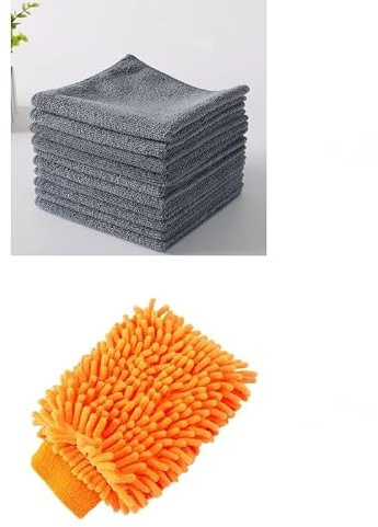 Kit Pulizia Auto 7 Pezzi con 5 Panni in Microfibra 30x40cm + 2 Guanti Doppia Faccia Coral Fleece – Set Lavaggio e Cura Auto Professionale per Interni Esterni
