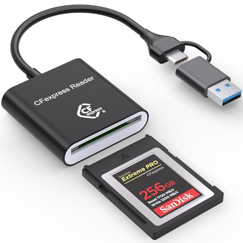 CF Express Type B Card Reader with USB 3.2 (Gen 2) 10Gbps, USB-C & USB-A 2-in-1 Type-B CFexpress Adapter, Compatible with Windows/Mac/Linux/Android, for PC, iPhone 16/15, Laptops, Tablets, Smartphones