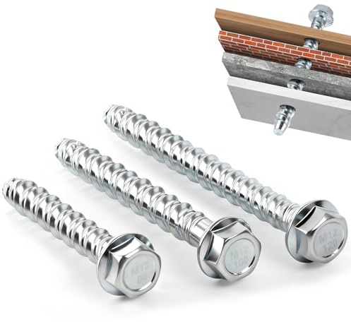 KOVSGQ Viti per calcestruzzo senza tasselli, M6 x 40, 20 pezzi, testa esagonale zincate con disco viti da parete con chiave esagonale per muratura, cemento e mattoni (M12 x 120)