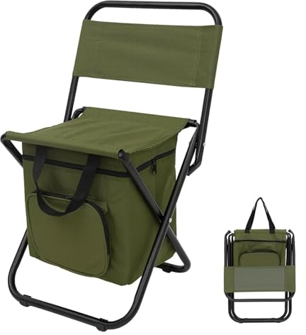 Kleiner Angelstuhl mit Kühltasche, Leichter Campingstuhl, kompakter Angelhocker mit Rückenlehne für Wanderreisen, Eisfischen