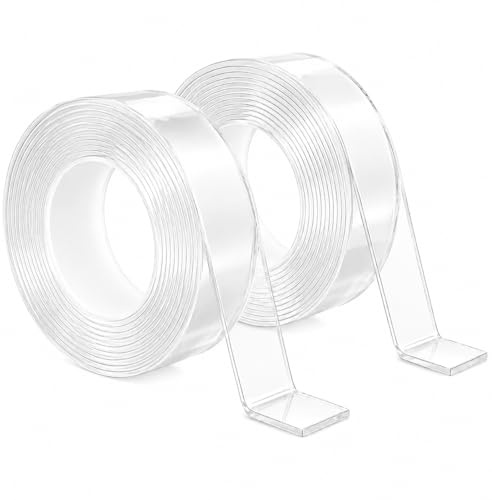 2PCS Double Sided Tape Heavy Duty, 3.0m * 3.0cm Extra Strong Double Sided Mounting Tape Multipurpose Wall Safe Tape Reusable Wide Clear Adhesive Strips for Picture Hanging Kit Posters Carpets Home