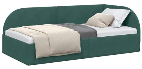 vidaXL Eckbettgestell mit Kopfteil Dunkelgrün 80 cm x 200 cm Samt