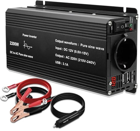 Inverter A Onda Sinusoidale Pura Da CC 12 V A CA 220 V 230 V 1500 W/2200 W/2600 W Convertitore Trasferimento Tensione Presa Universale UE Inverter Convertitore(2200W EU 50Hz)