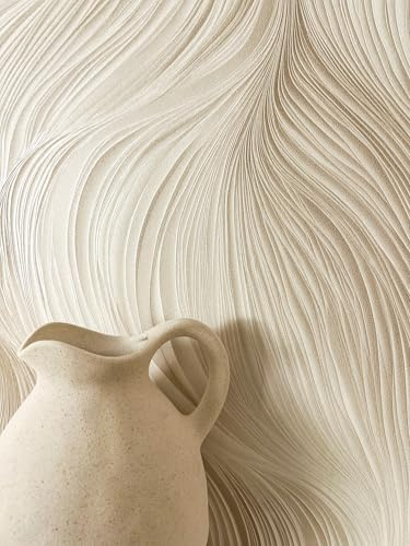 Newroom Papier Peint Intissé Beige Motif Vagues - Moderne Graphique Géométrique Lignes Rayures pour Salon Chambre