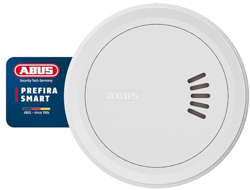 ABUS Prefira Smart - Detector de Humo Inteligente y Certificado, Compatible con Smart Home, Notificaciones Push, Reducción de Falsas Alarmas, LED Adaptativo y Montaje Adhesivo con Soporte Magnético