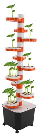 XUEMANSHOP Hydroponik Tower Grow Kit 80 fori 10 piani Aeroponic Tower Grow System Kit con serbatoio dell'acqua da 45 l e 5 ruote, per insalata, cavolo cinese, cavolo, fragole