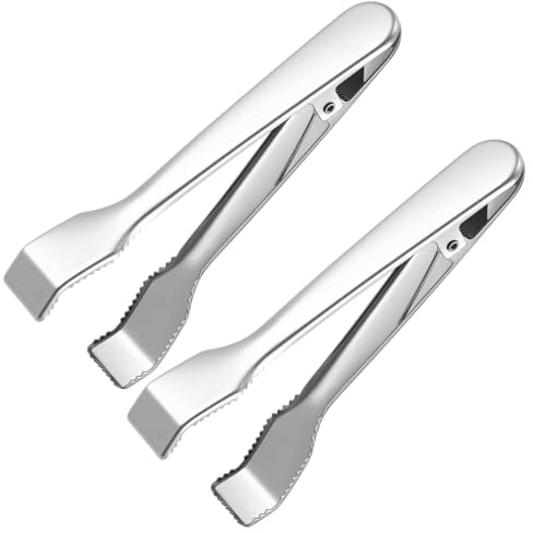 Acellegic 2 Pcs Ice Tongs for Ice Bucket silver Stainless Steel Food Serving Tongs with Teeth for Bar Hotel Home Kitchen Cocktail Whiskey Tea Party Serving Utensils Housewarming Gift