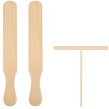 OHPHCALL Wooden Crepe Spreader Stick and Medium Wooden Spatula Turner Set, 3pcs Pancake Making Tool with Beech Wood T-shaped Spreader for Omelette and Batter Cooking