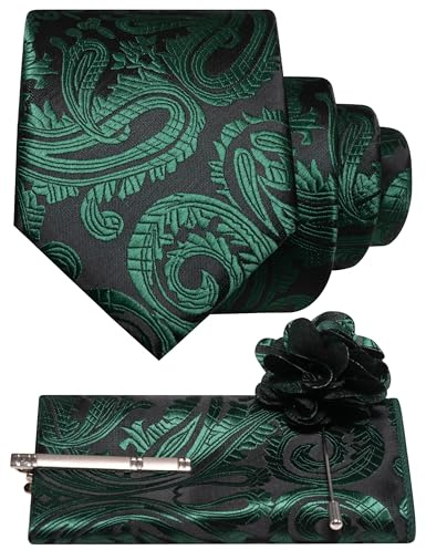 JEMYGINS Paisley Barroco Patrón Corbata Set Hombre Poliéster Elegante Pañuelo de Bolsillo Clip de Corbata Flor Boda Negocios Multicolor