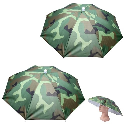 VIVIIHOO 2er-Pack 60cm Regenschirm Hut Camouflage Grün für Angeln | Kopfschirm mit UV-Schutz,Angelschirm, Sonnenschirm hut, Wasserdicht, Handsfree, leicht & kompakt, nur 160 Gramm